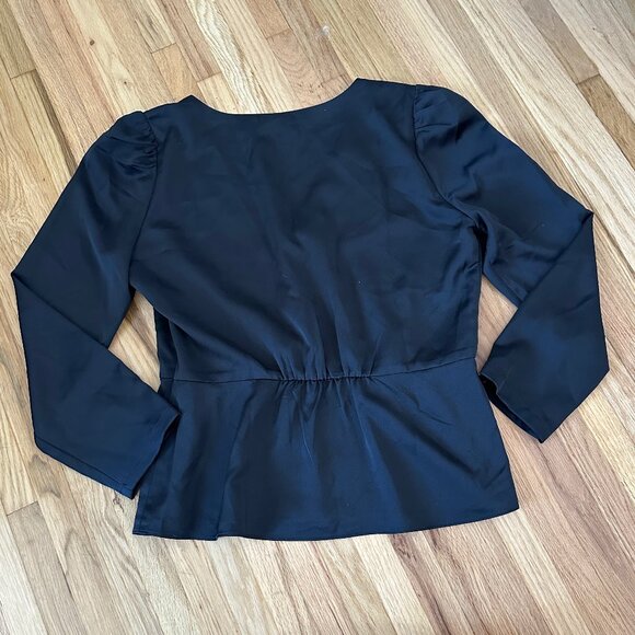 J Crew Long Sleeve Black Peplum Top - Picture 2 of 2